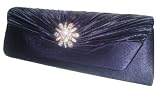 Soft Satin Diamante Clutch Bag Purse Evening Party (navy blue)