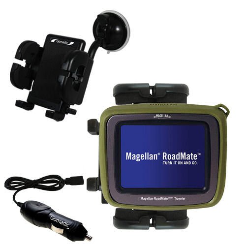 Magellan Crossover GPS 2500T Flexible Auto Windshield Holder with Car Charger - Uses Gomadic TipExchange