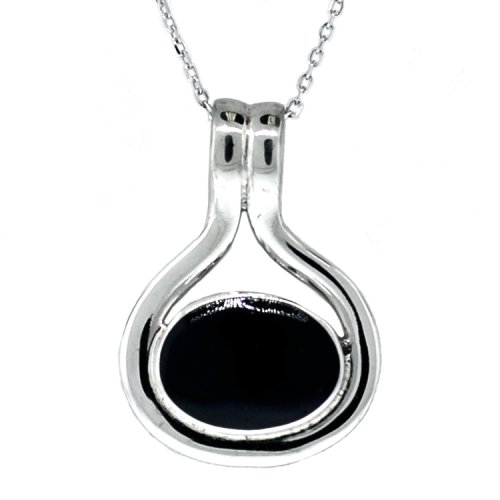 Sterling Silver Framed Onyx Inlay Pendant, 18''
