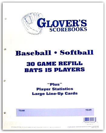 30 game Scoresheet Refills for Glovers Baseball and Softball Scorebooks