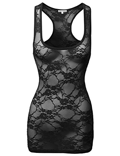 MBE Women's Floral Sheer Lace Racerback Top