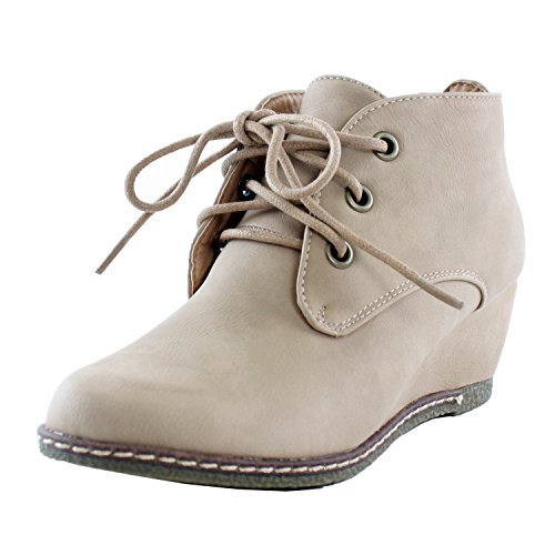 Nature Breeze Willow-01 NuBuck Round Toe Lace Up Wedge Boots