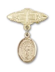 14K Gold Baby Badge with St. Matthias the Apostle Charm and Badge Pin with Cross