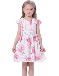 Apparel: Bonny Billy Big Girls Cap Sleeve Printed Woven Cotton Swing Skirt Dress Size 8 Floral Blue