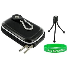 Hard Carrying Case (Candy Black) and Tripod for Sony Cyber-shot DSC-W290 Digital Camera Bronze