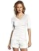 Lilla P Women's Classic Elbow Sleeve Ruched V-Neck Shirt