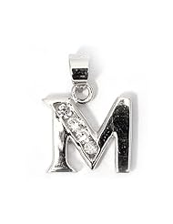 Sterling Silver Initial M Pendant Clear CZ Beautiful Charm Pure 925 New 12mm with 2mm Figaro Chain