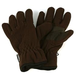 Ladies Winter Dual Thick Fleece Ski 3M Thinsulate Grip Snow Gloves Brown S/M