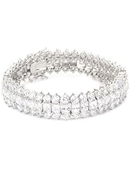 Cubic Zirconia by Kenneth Jay Lane "Classic Cubic Zirconia" Rhodium-Plated Three-Row Clasp Bracelet