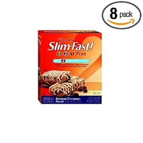 SlimFast 200 Calorie, Oatmeal Cinnamon Raisin, Meal Bar 5pk, 8.82-Ounce Boxes (Pack of 8)