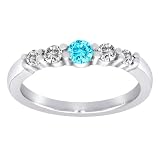 18K White Gold 5 Stone Center Graduated Round Diamond & Blue Topaz Anniversary Band (1/2 cttw, H-I, SI)