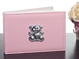 Pink Leather Photo Album w Silver Teddy Bear Applique (Set of 48) - Baby Shower Gifts & Wedding Fav