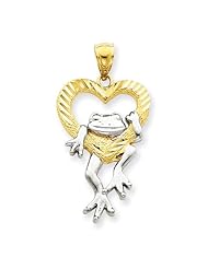 14k and Rhodium D/C Frog in Heart Pendant