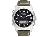 Bulova Men's Caravelle Strap Watch. Black Dial Chronograph. Date. Alarm. Green Fabric Strap. Water Resistant. 43C100