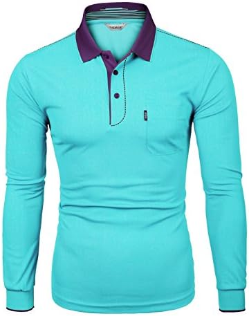 THEMAIN Men's High Quality Cotton Collar T-Shirt US XL(Asia XXL) Skyblue