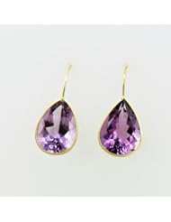 14K Gold Gem Quality Brazilian Amethyst Earrings Teardrop