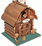 Rustic Hand-Crafted Wood Log Barn Birdhouse With Country Livin Plaque Sign 9.5