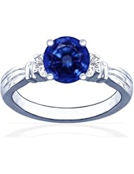 Platinum Round Cut Blue Sapphire Three Stone Ring (GIA Certificate)
