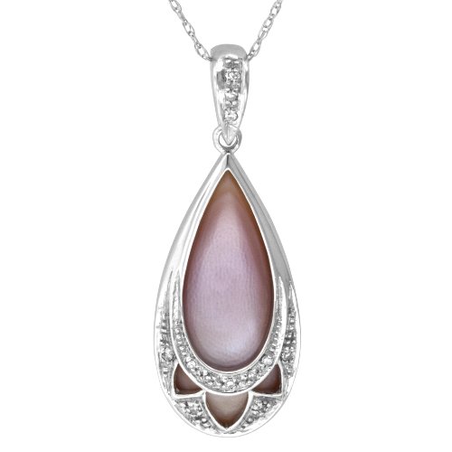 10k White Gold Pink Mother-of-Pearl and Diamond-Accent Pendant (.048 cttw), 18