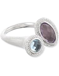 Genuine Brazilian Amethyst and Sky Blue Topaz Bypass Ring, Size 7