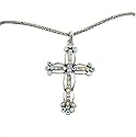 Necklace - N193 - CZ Cross on Rope Chain ~ Clear AB