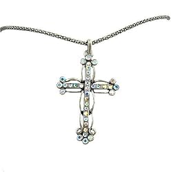 Necklace - N193 - CZ Cross on Rope Chain ~ Clear AB
