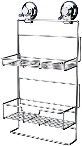 VonHome Stainless Steel 2-Tier Storage Basket Suction Cup Hook Holder - Super Suction - Buttoned Super Strong Suction Cup Hook Storage Basket