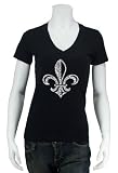 Women's Black Fleur de Lis V-Neck Shirt Medium - Made using lyrics to When the Saints Go Marching In
