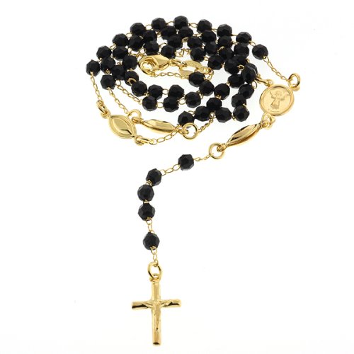 Black Bead Fancy Rosary Gold Plated Necklace Chain