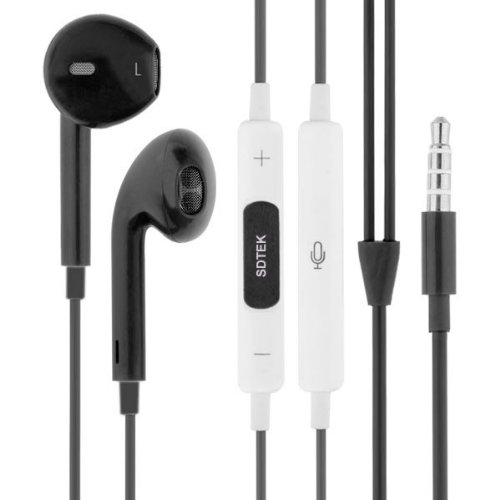 SDTEK Black Earbuds Earphones Headphones with Mic & Remote for iPhone 5 5c 5S, 4, 4S, iPod Touch, iPad
