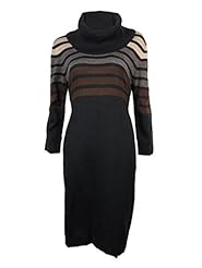 Striped Print Acrylic Sweater Cowl Neck  Dress