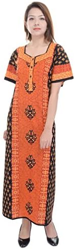 VRA Women's Cotton Printed Orange Night Gown