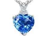 1.86 cts Genuine 8mm Heart Shaped Blue Topaz Pendant - 14kt White or Yellow Gold