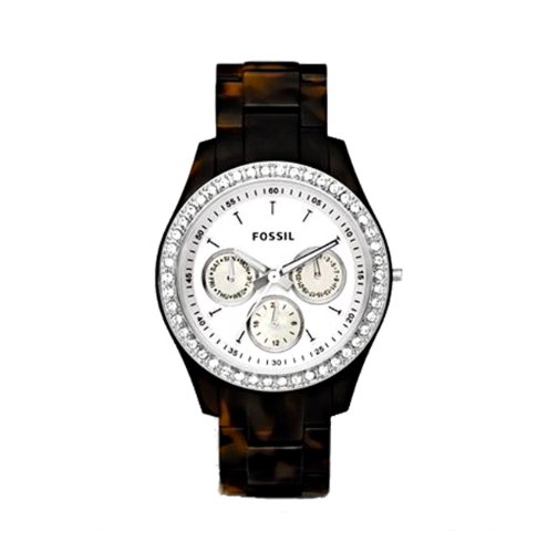 Fossil Women's ES2456 Tortoise Resin Bracelet White Glitz Analog Dial Watch
