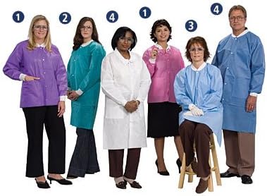 Denline DL3460 44" Disposable Lab Coat- Light Weight/Moderate Fluid Resistance- White, Large 10pk