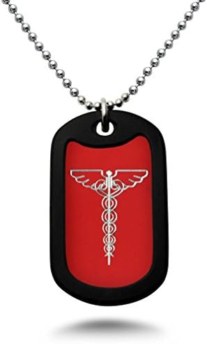 Medical Alert ID, Personalized Custom Engraved Medical Alert ID Aluminum Dog Tag Necklace with Stainless Steel Bead Chain Made in USA (Red)