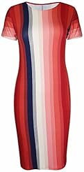 Plus Size Vertical Stripe Spandex Cap Sleeves Short Sleeves Scoop Neck Bodycon Dress/Midi Dress 