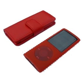 4G RED WALLET CASE & FREE RED SILICONE COVER FOR THE NEW APPLE iPOD NANO 4th GENERATION 8GB 16GB (SEP 2008)