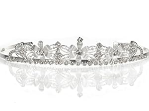 Bridal Wedding Tiara Crown With White Flowers 46525