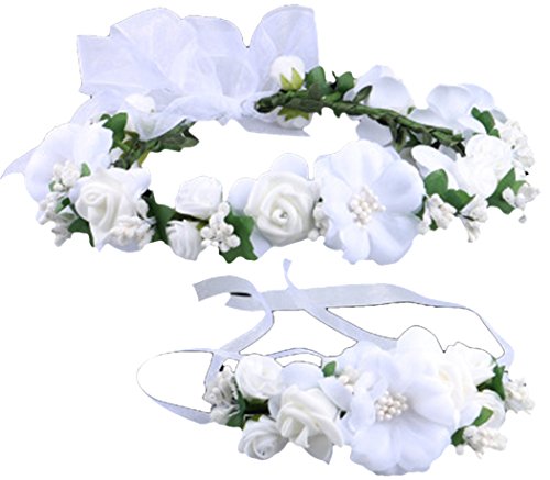 Flower Crown Wedding Hair Wreath Floral Headband Garland Wrist Band Set
