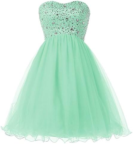 Endofjune Rhinestone Sleeveless Short Fluffy Skirt US-0 Mint