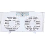 Optimus F-5286 8-Inch Reversible Twin Window Fan with Thermostat and LED, White