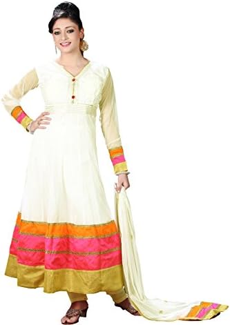 Shubham Fashions Women's Floral Chikan Work Punjabi Suit XL White