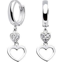 Sterling Silver CZ Dual Heart Huggy Earrings