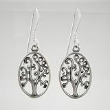 Oval Tree of Life Dangle Earrings in Sterling Silver, #9224