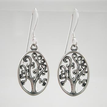 Sterling Silver Oval Tree of Life Earrings #9224