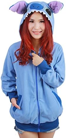 Womens Cartoon Stitch Hoodie Costume Zipper Coats Tops Cosplay Halloween