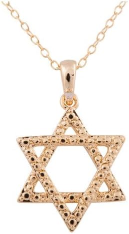 Sterling Silver Gold Plated Star of David Pendant with 0.01ct Diamond Accent on a 18" Link Chain