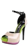 Assasin06a Colorblock Patent Platform Heels TAUPE