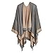 Cardigan Poncho Cape: Women Elegant Gray Beige Reversible Cardigan Shawl Wrap Sweater Coat for Winter (Light Gray Beige)